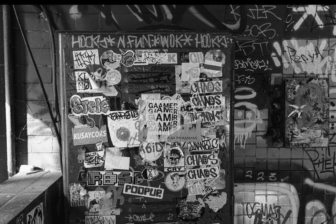 subway underground, with stickers
